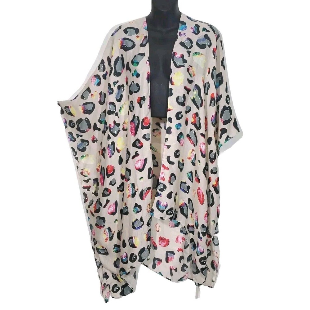 Anna & Ava OS Open Front Dolman Sleeves Multicolored Leopard Print Kaftan-style